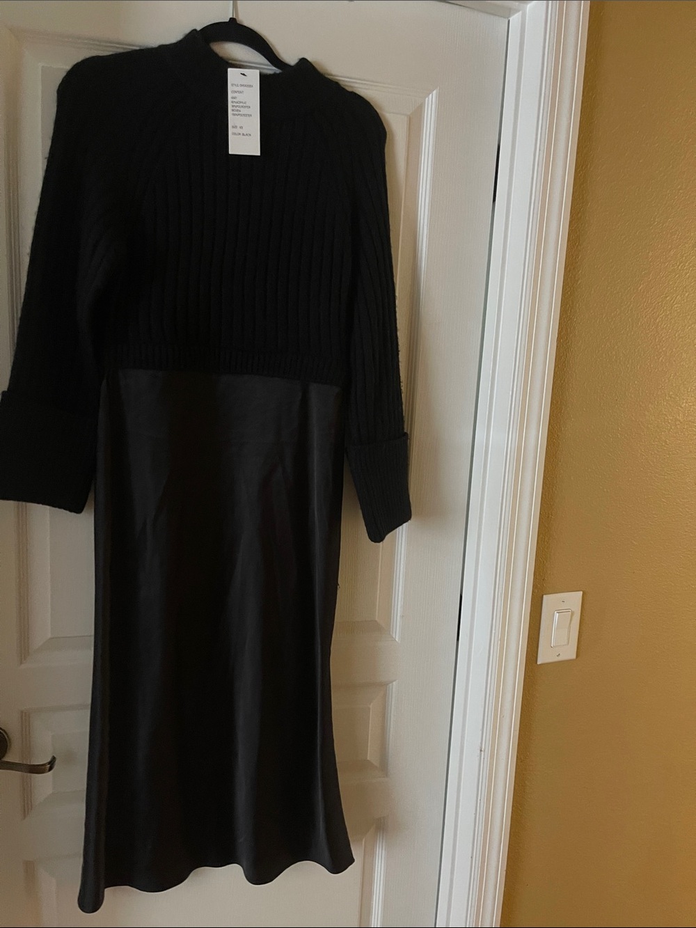 New Black Knit Top & Satin Skirt Women's Dress